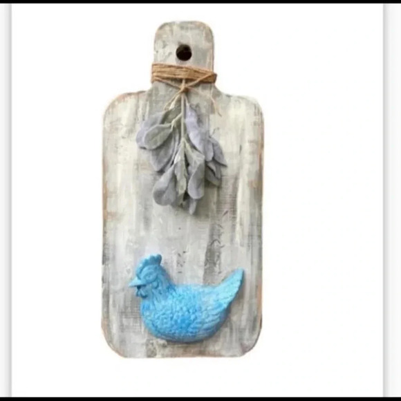 Handmade Wood Cutting Board Wall Art Ceramic Chicken Farmhouse Cottage Primitive - Picture 2 of 8